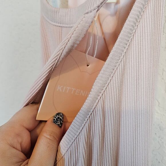 Kittenish Sleeveless Mini Dress Beige Women's Large Casual Night Out Neutral - Picture 6 of 9